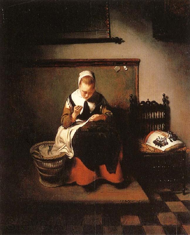 MAES, Nicolaes A Young Woman Sewing Spain oil painting art